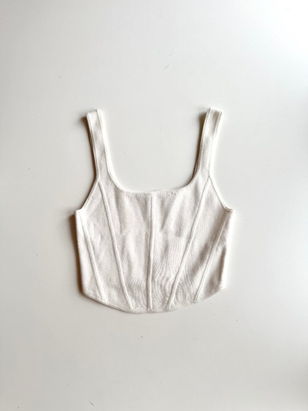Aritzia WILFRED Natalie White Knit Cropped Square Neck Bustier Tank Top, Size L
